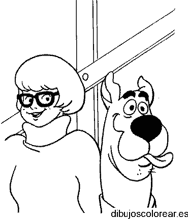 Dibujo de Velma y Scooby Doo en blanco y negro para colorear