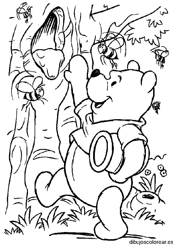 Dibujo de Winnie Poh buscando miel para colorear
