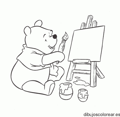 Dibujo de Winnie Poh con un caballete para colorear