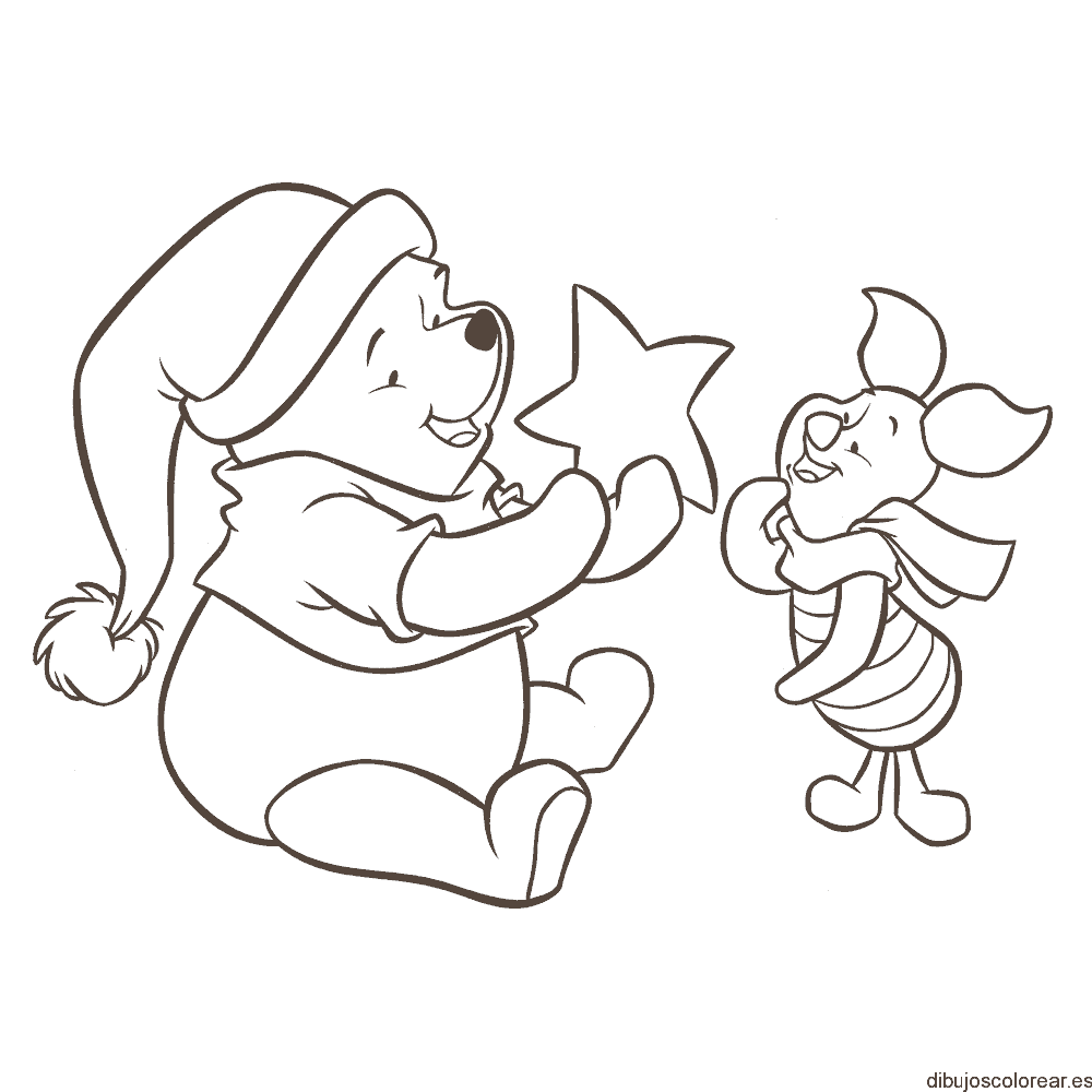 Dibujo de Winnie Poh con una estrella para colorear