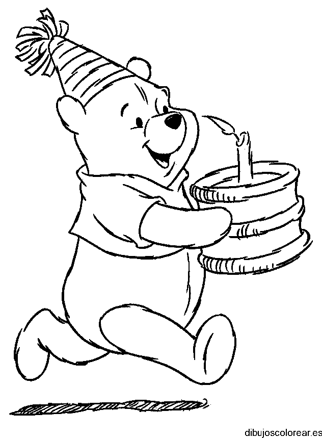 Dibujo de Winnie Poh cumpleaños feliz para colorear