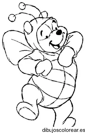 Dibujo de Winnie Poh disfrazado de abeja para colorear