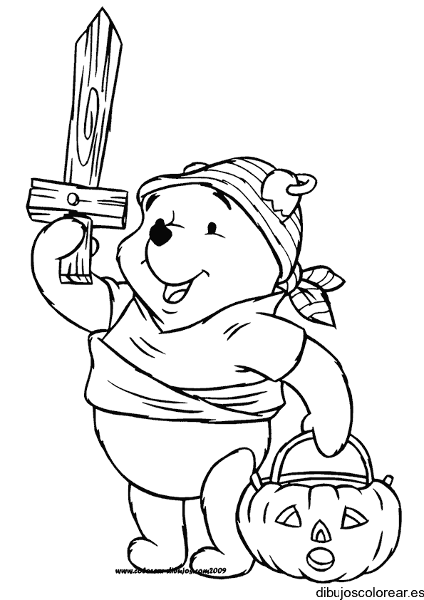 Dibujo de winnie poh disfrazado de Robin Hood para colorear