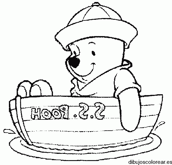 Dibujo de Winnie Poh en un barquito para colorear