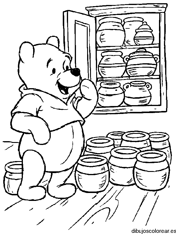 Dibujo de Winnie Poh guardando miel para colorear
