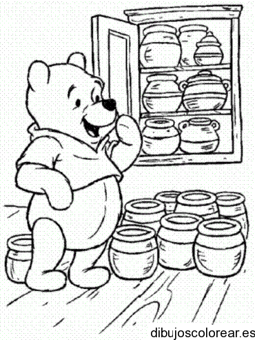 Dibujo de Winnie Poh guardando tarros para colorear