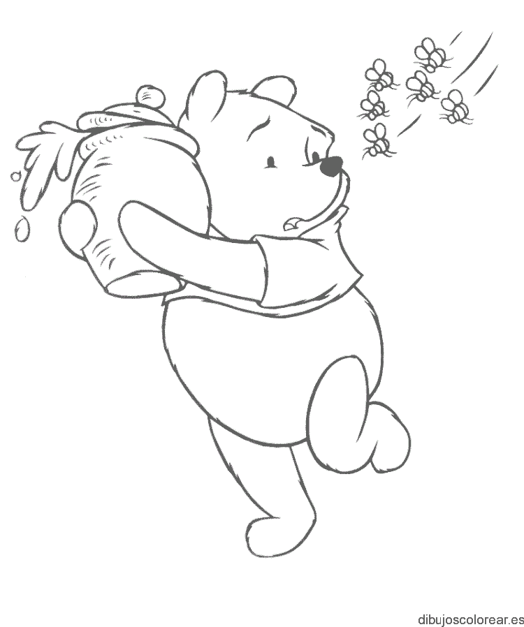 Dibujo de Winnie Poh huyendo de abejas para colorear