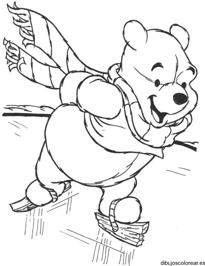 Dibujo de Winnie Poh patinando en el hielo para colorear