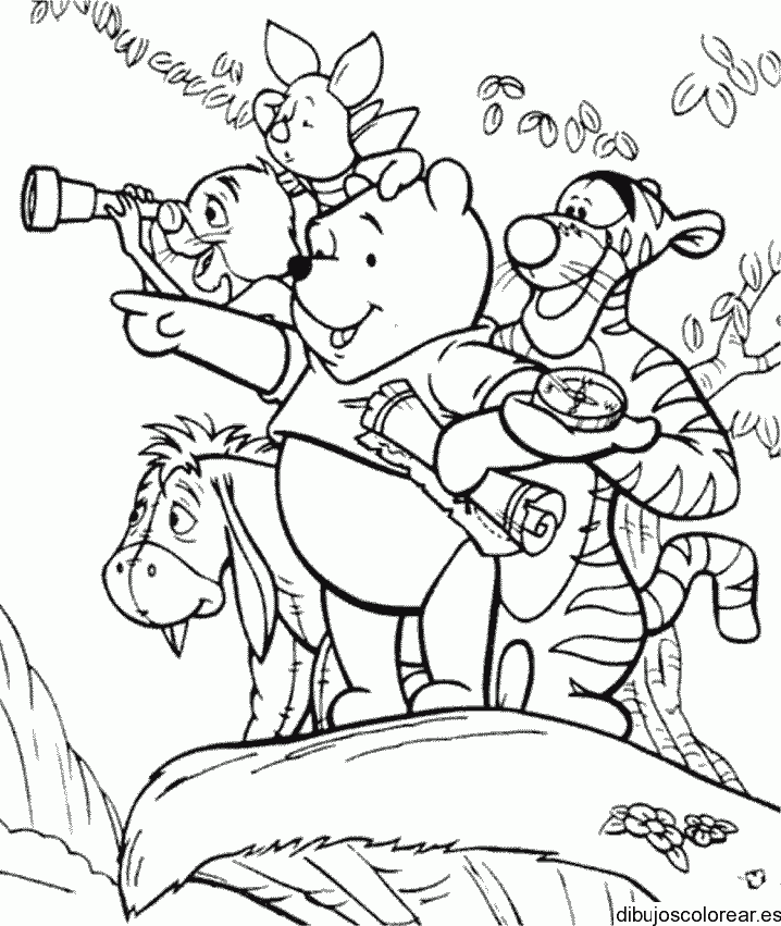 Dibujo de Winnie Poh y sus amigos de viaje para colorear