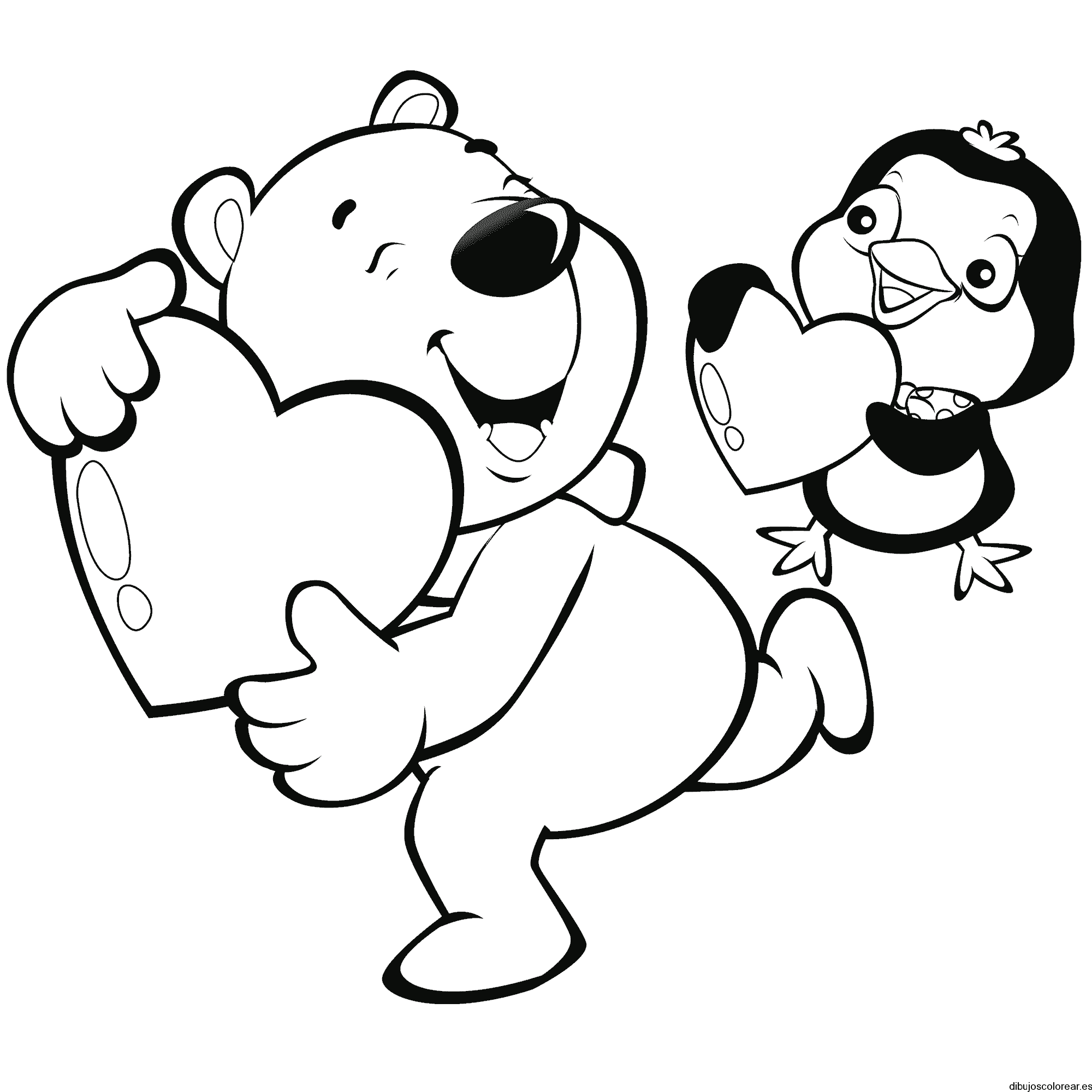 Dibujo de Winnie Poh y un pinguino para colorear