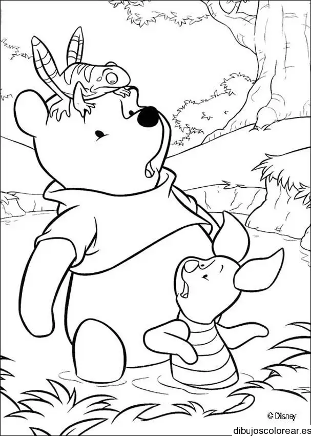 Dibujo de Winnie Poh y un sapo para colorear