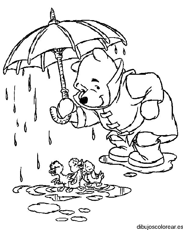 Dibujo de Winnie Poh y unos patitos para colorear