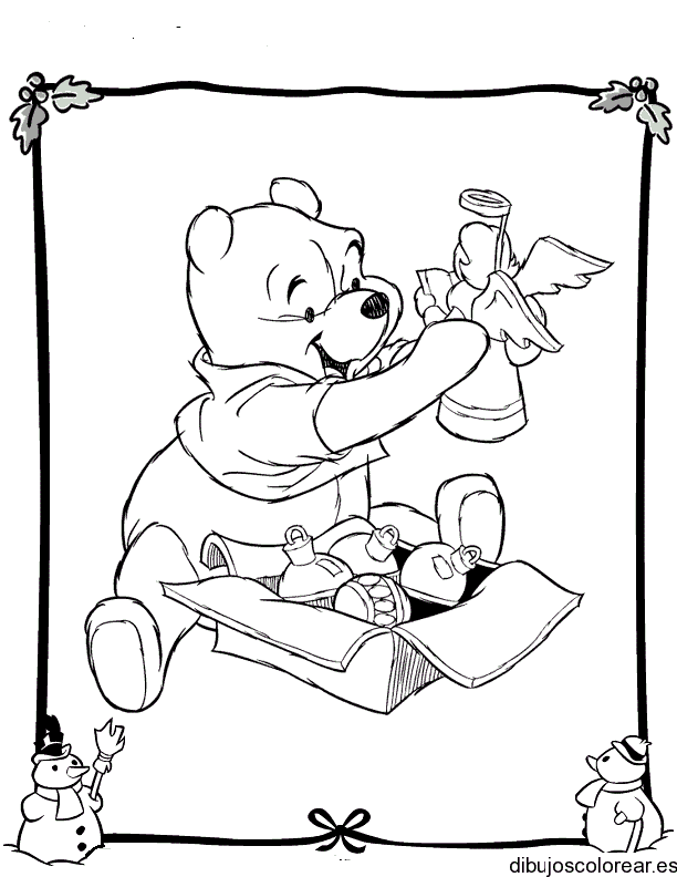 Dibujo de Winnie Pooh con un ángel para colorear