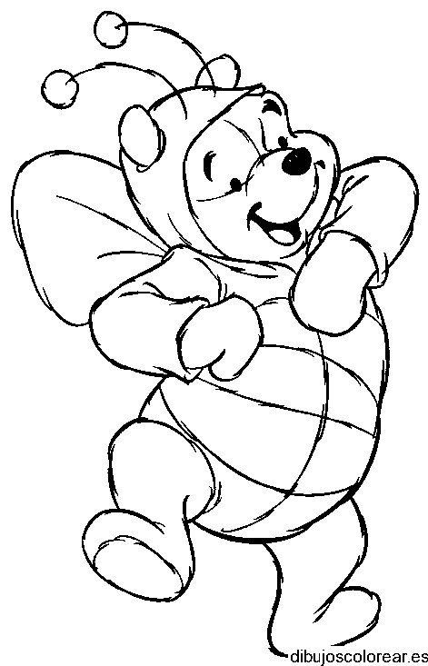 Dibujo de Winnie the Pooh disfrazado de abeja para colorear