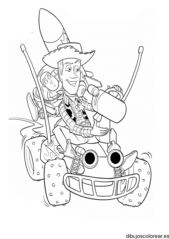 Dibujo de woody en un cochecito para colorear