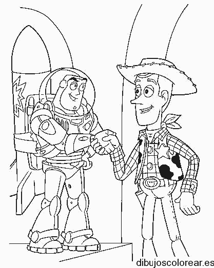 Dibujo de Woody y Buzz saludando para colorear