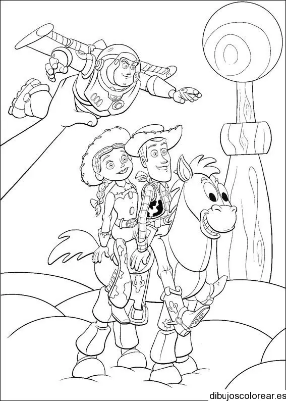 Dibujo de Woody y Jessie en el caballo para colorear