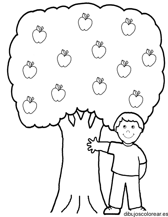 Dibujo del árbol y un niño para colorear