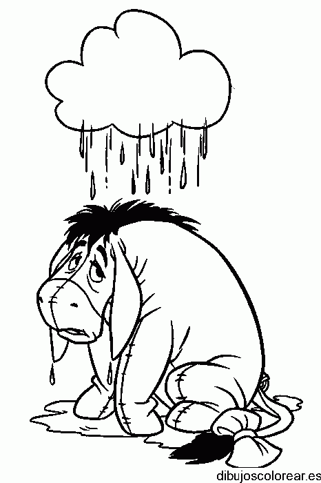 Dibujo del burro Igor bajo la lluvia para colorear
