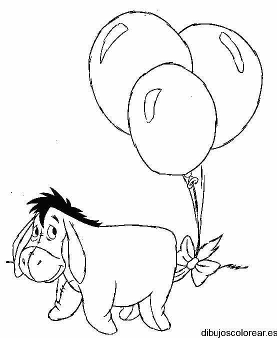 Dibujo del burro Igor jugando con globos para colorear