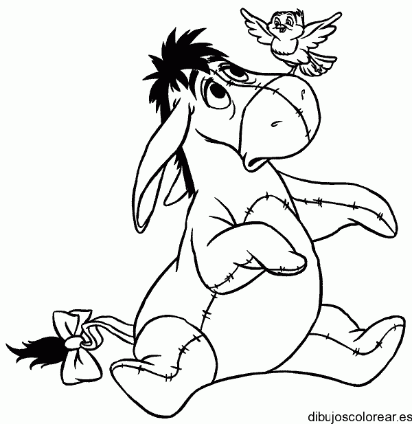 Dibujo del burro Igor y un pájarito para colorear