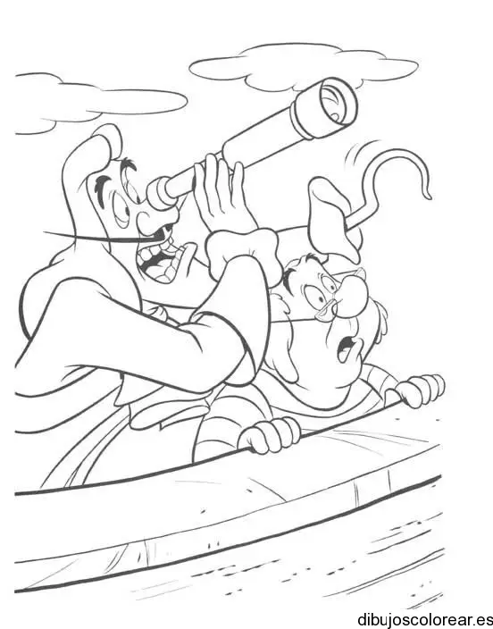 Dibujo del Capitán Garfio en su barco para colorear