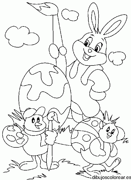 Dibujo del conejo de Pascua con un pincel para colorear