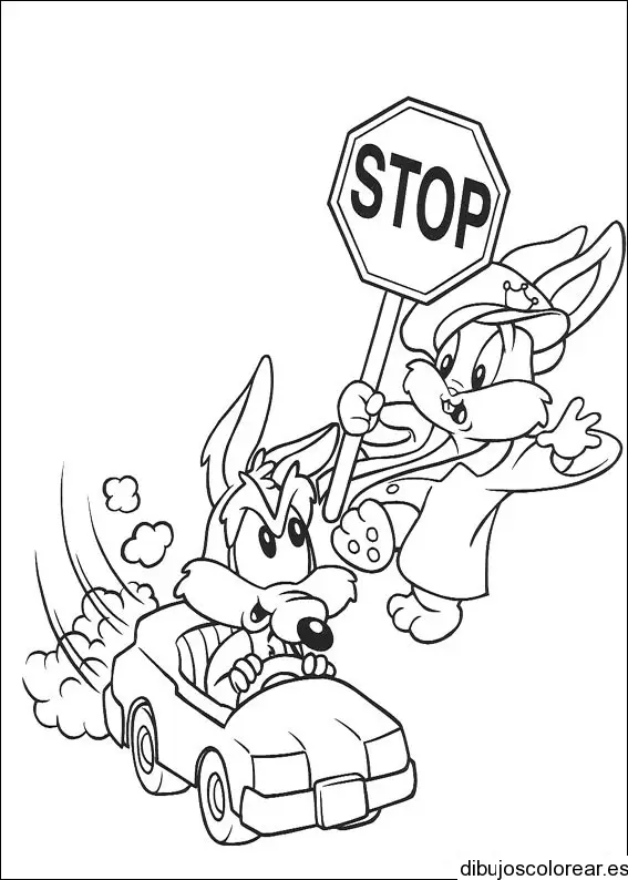 Dibujo del coyote niño en un cochecito para colorear