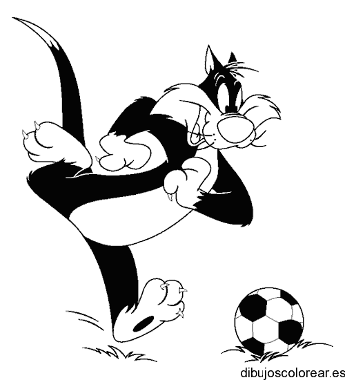 Dibujo del Gato Silvestre jugando futbol para colorear