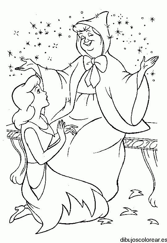 Dibujo del hada madrina y cenicienta para colorear