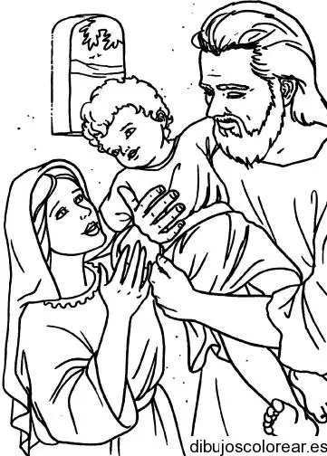 Dibujo del niño Jesús con sus padres para colorear