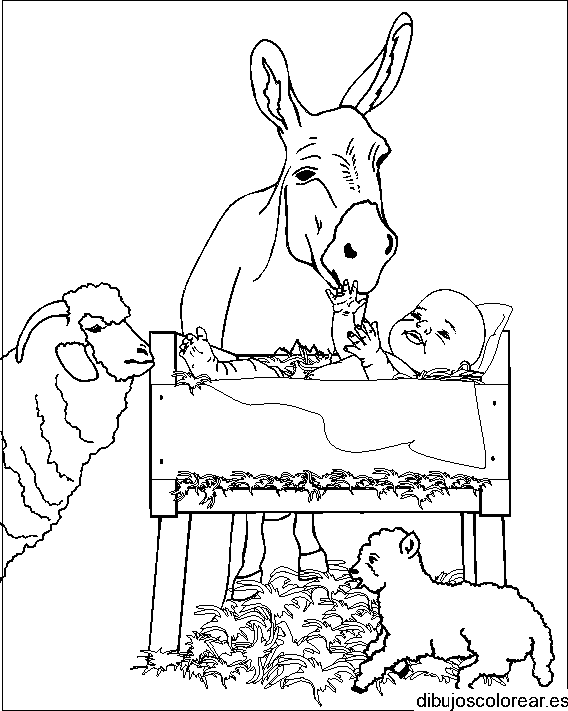 Dibujo del niño Jesús en el pesebre para colorear