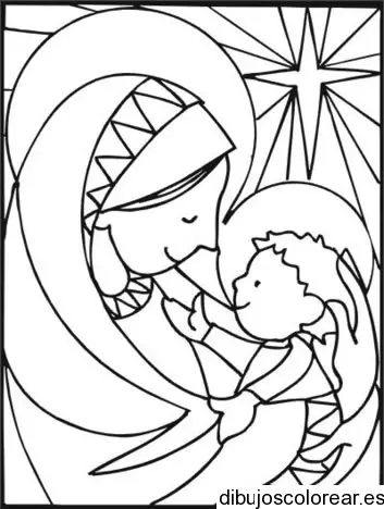 Dibujo del niño Jesús y la Vírgen para colorear
