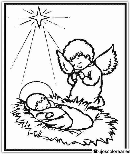 Dibujo del niño Jesús y un ángel para colorear