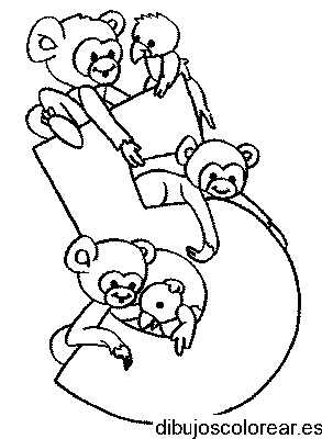 Dibujo del número 5 con monos para colorear