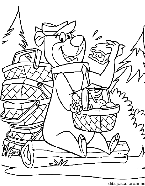 Dibujo del Oso Yoggi merendando para colorear