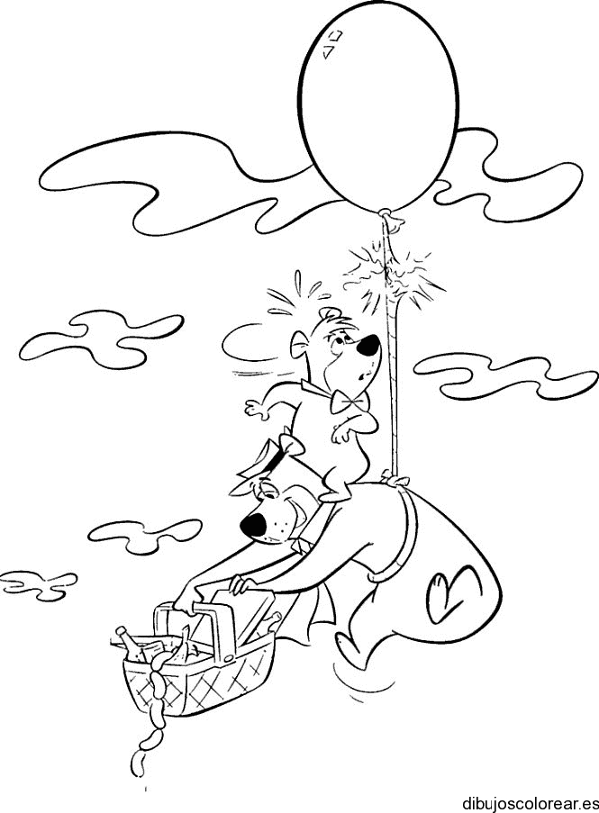 Dibujo del oso Yogui en un globo para colorear