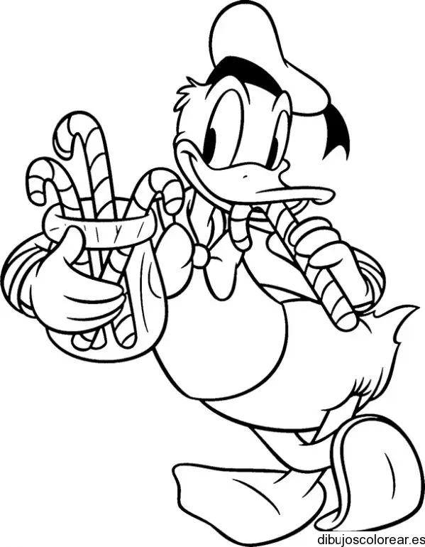 Dibujo del Pato Donald comiendo golosinas para colorear