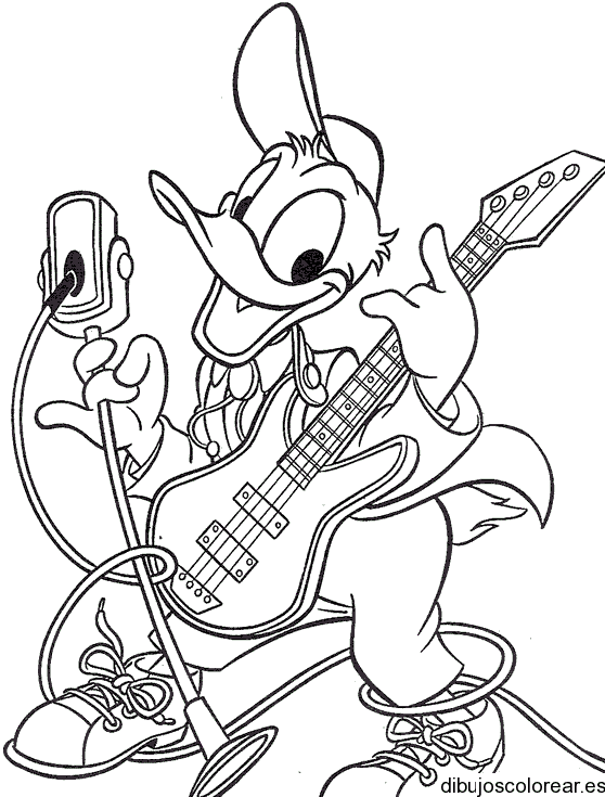 Dibujo del Pato Donald tocando guitarra para colorear