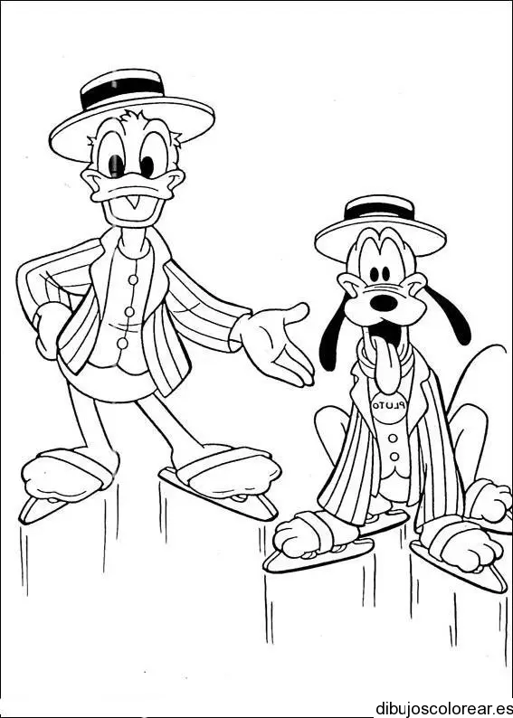 Dibujo del Pato Donald y pluto para colorear