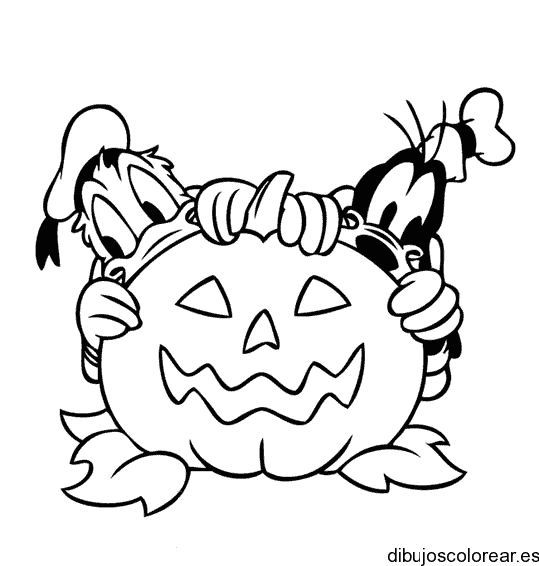 Dibujo del Pato Donald y una calabaza para colorear