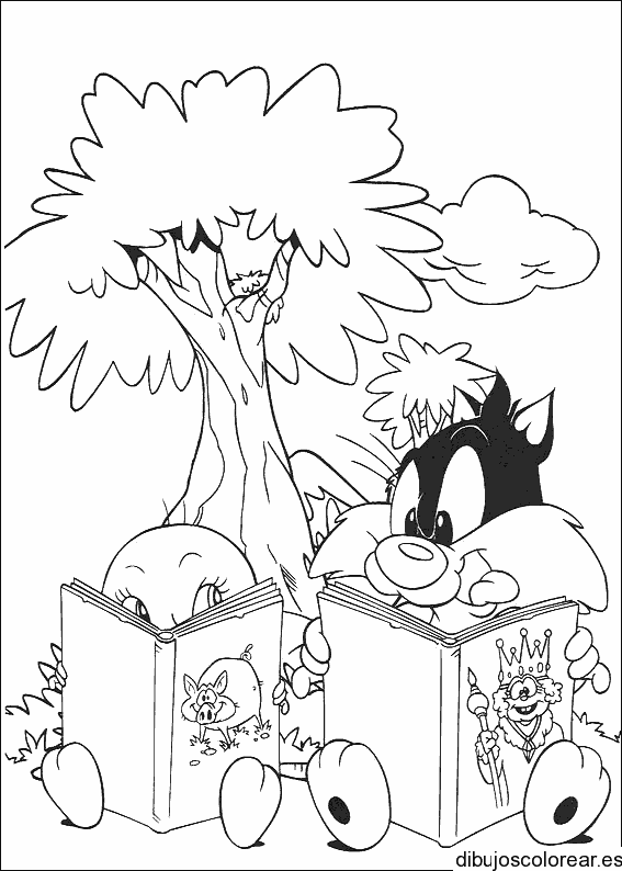 Dibujo del pequeño Silvestre leyendo para colorear