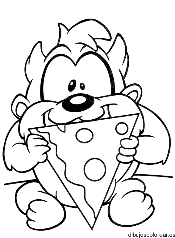 Dibujo del pequeño Taz comiendo pizza para colorear
