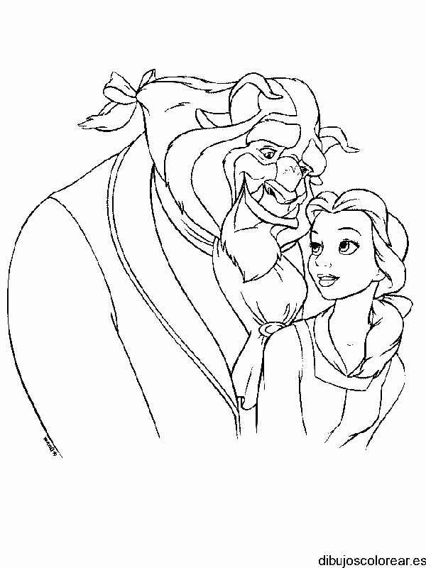 Dibujo del perfil de La Bella y La Bestia para colorear