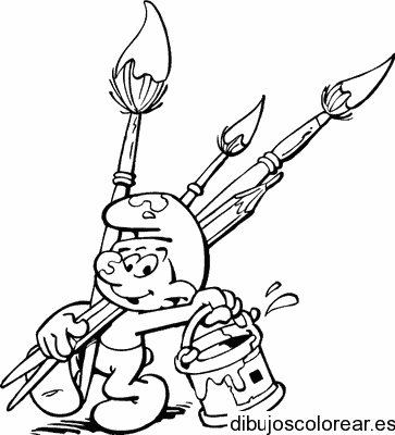 Dibujo del pitufo pintor con pinceles para colorear