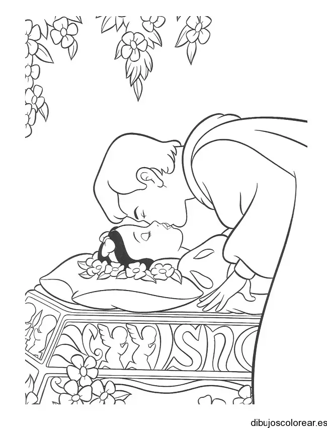 Dibujo del príncipe besando a Blanca Nieves para colorear