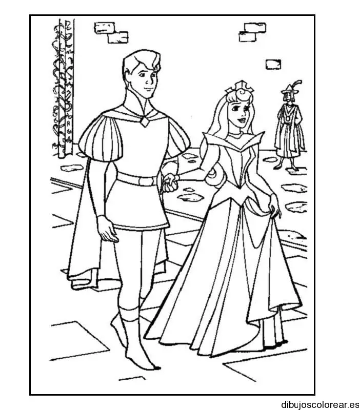 Dibujo del Principe y Aurora para colorear