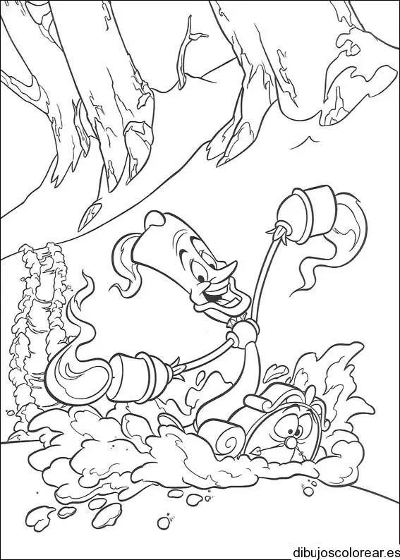 Dibujo del reloj de La bella y la bestia en el jardín para colorear