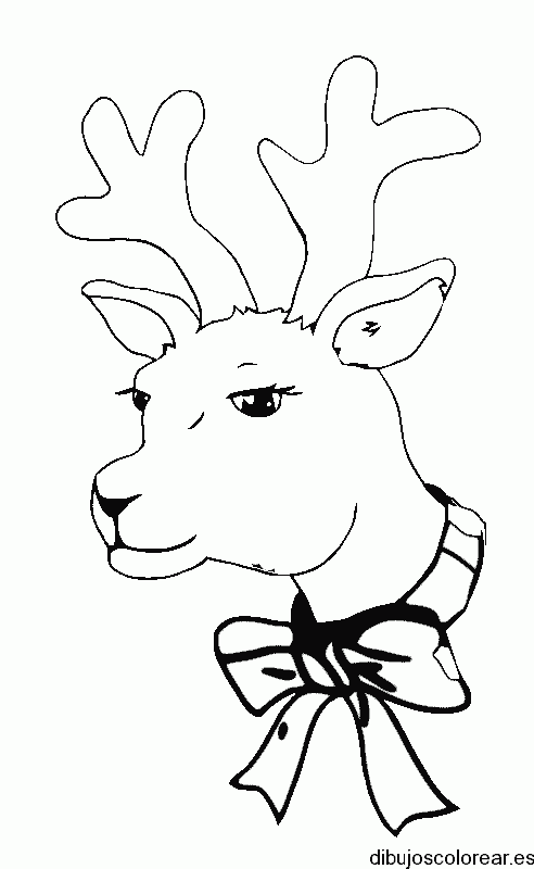Dibujo del rostro de un reno con un moño para colorear