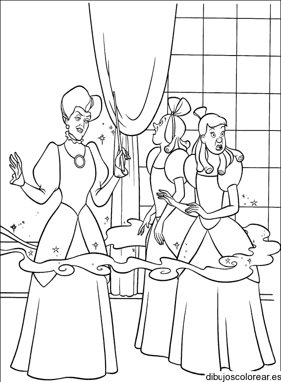 Dibujo Hermanastras de Cenicienta para colorear